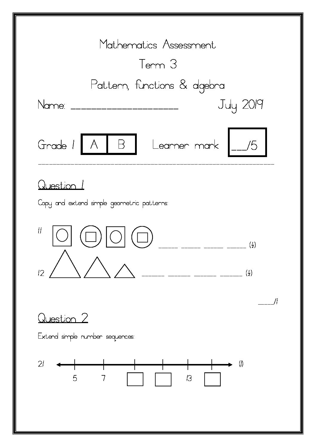 Grade 1 Term 1 Maths Baseline Assessment Teacha