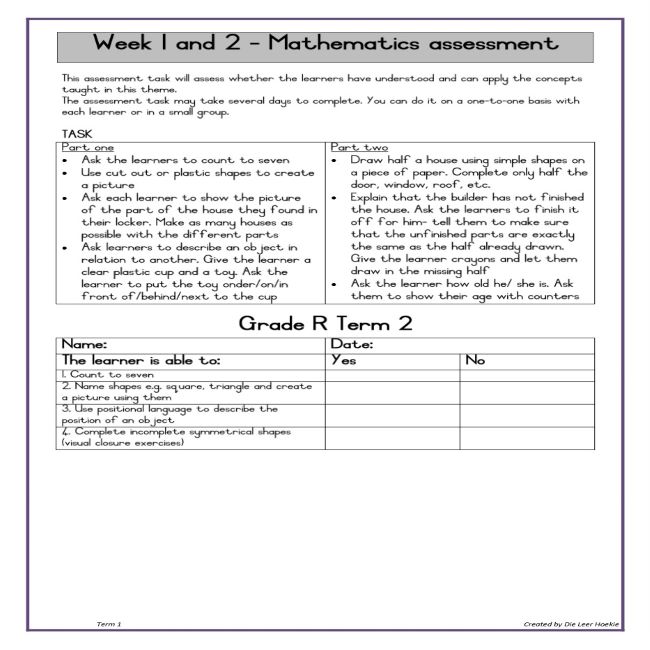 Grade R Assessment Term 2 Teacha