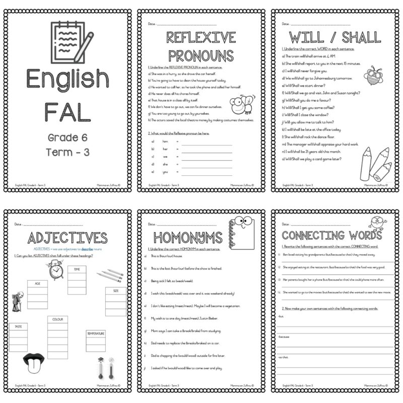 Grade 6 English FAL Term 3 Worksheets Teacha