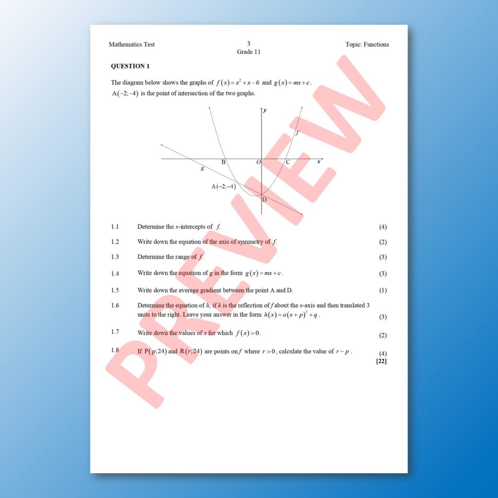 Mathematics Grade Sba Topic Test Functions Teacha