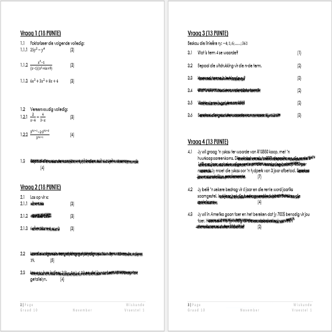 Graad Wiskunde November Vraestel En Memo Teacha