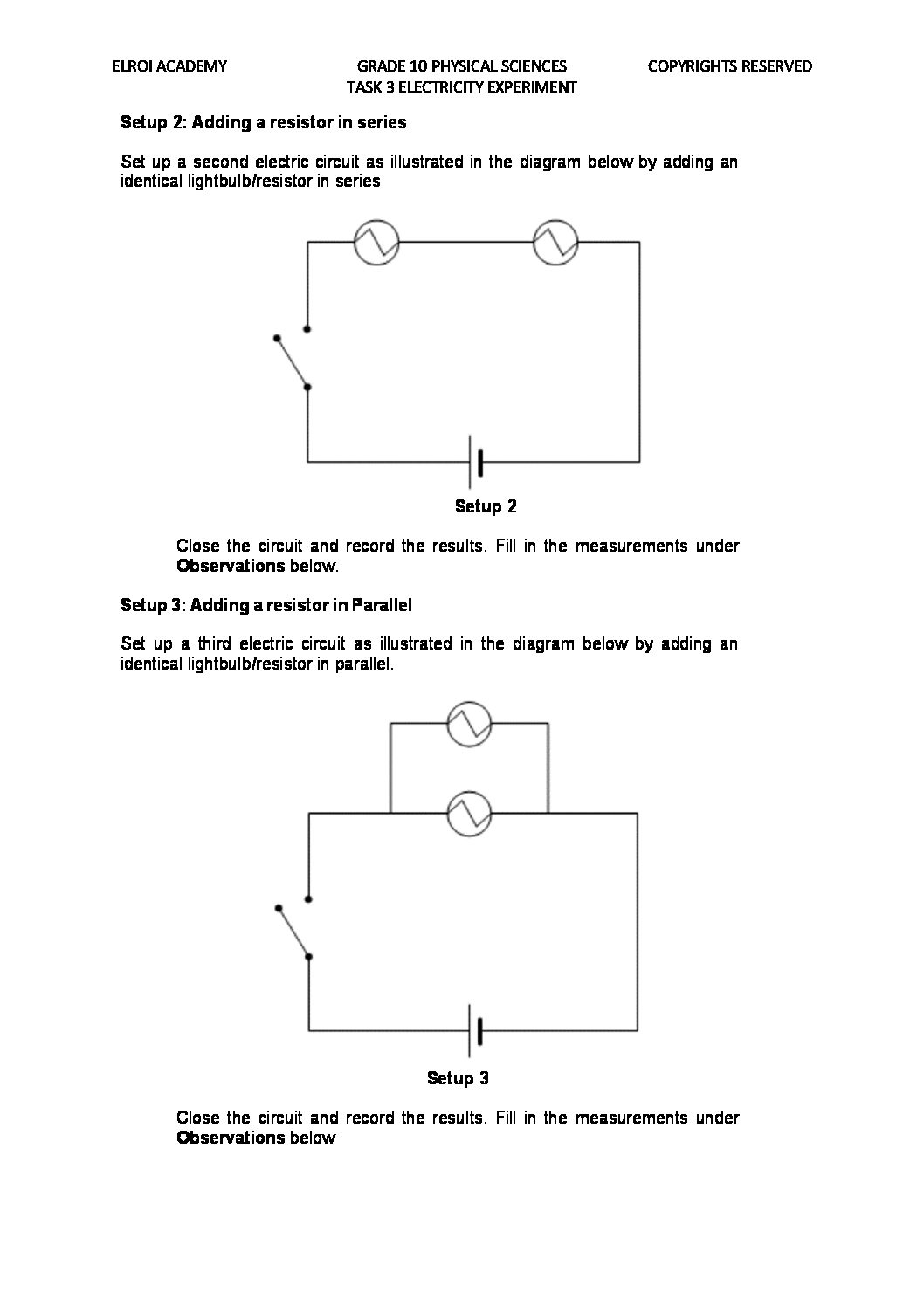 2023 Physical Science Grade 10 Task 4 Experiment 2 Teacha