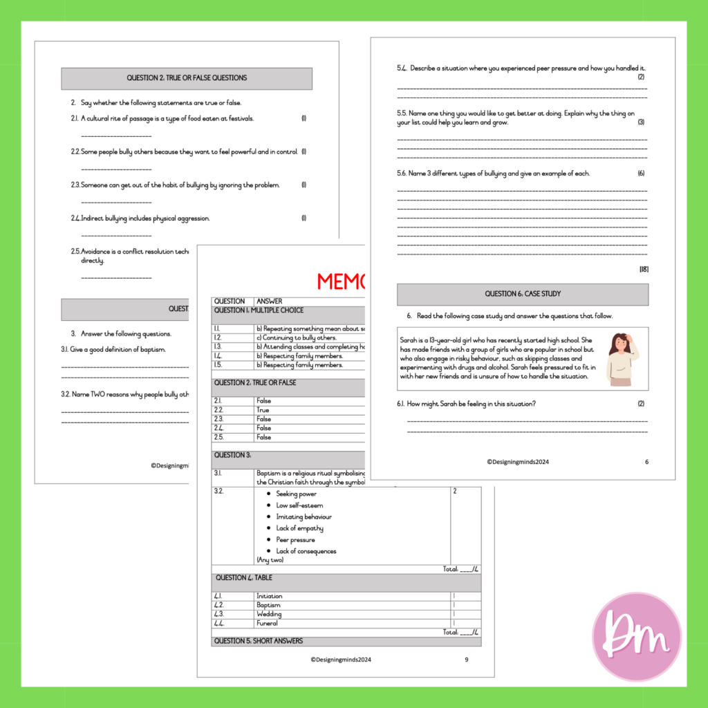 Grade 6 Life Skills PSW Term 2 Test 2024 Teacha