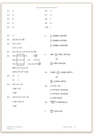grade 8 maths assignment term 1 memorandum pdf