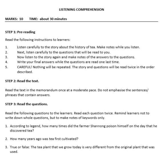 Listening Comprehension The History Of Tea English HL And FAL Grade 7 9 Teacha 