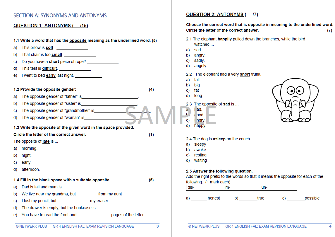 Grade 4 English FAL Exam Revision And Memo 25 Pages Of Language Teacha 