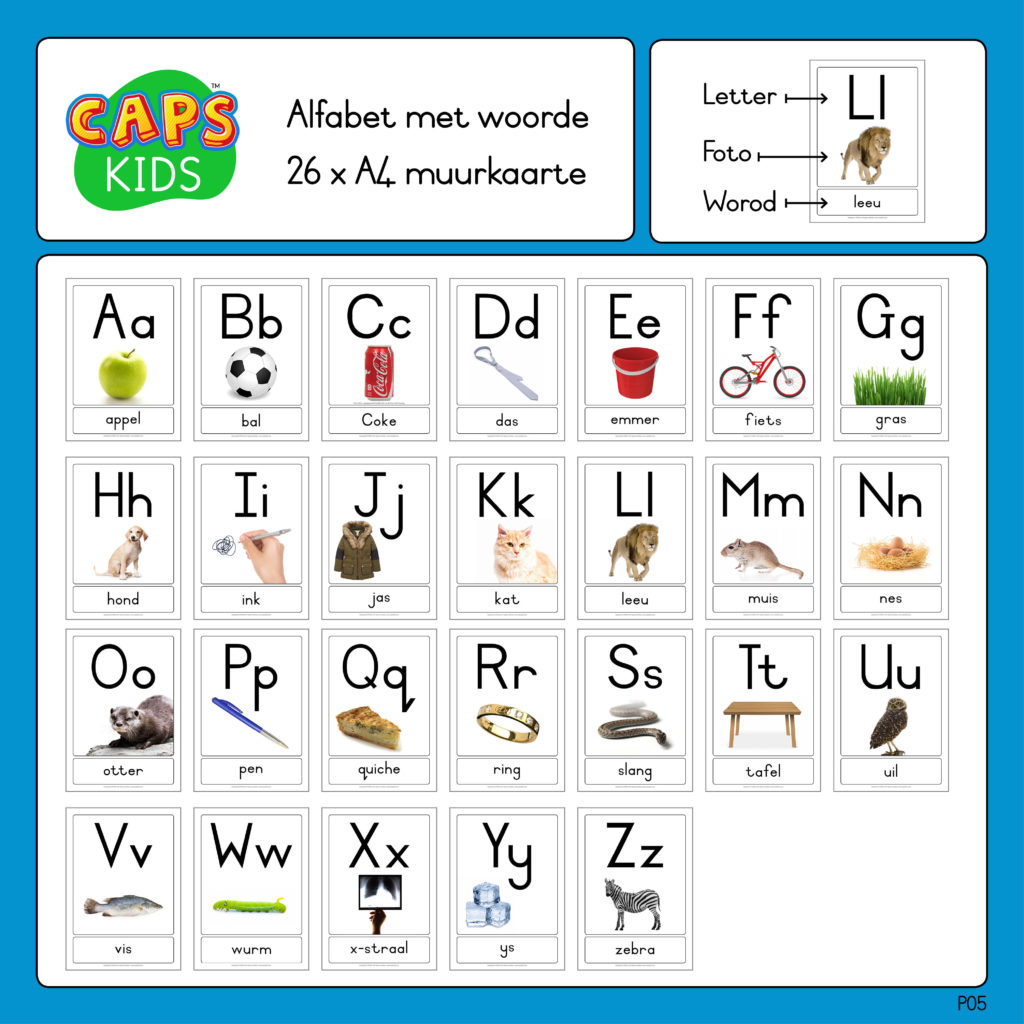 26 X A4 Muurkaarte Afrikaanse Alfabet Met Woorde PDF Teacha 