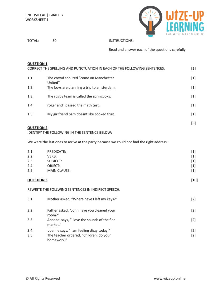 grade 7 english fal term 3 language worksheet 1 teacha