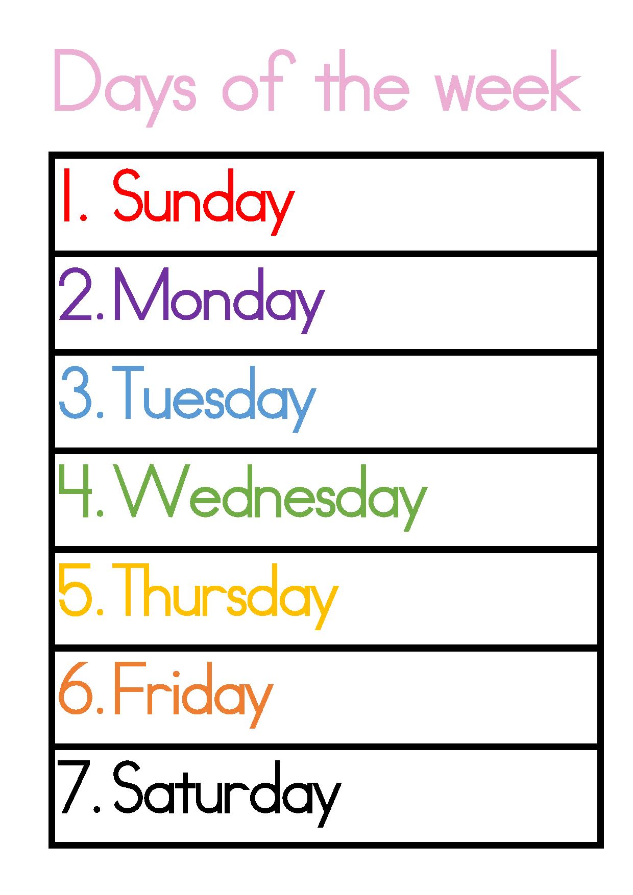 Days Of The Week Chart canoeracing org uk