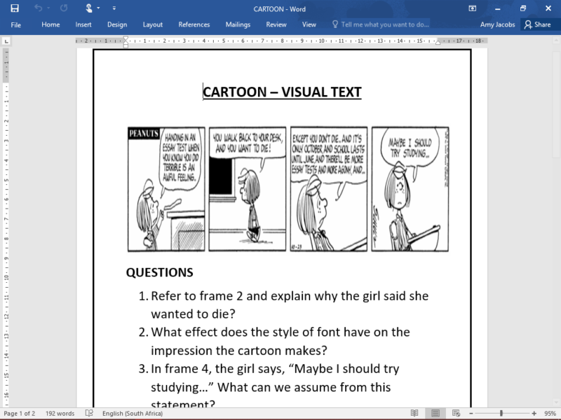 visual text cartoon grade 7 english home language teacha