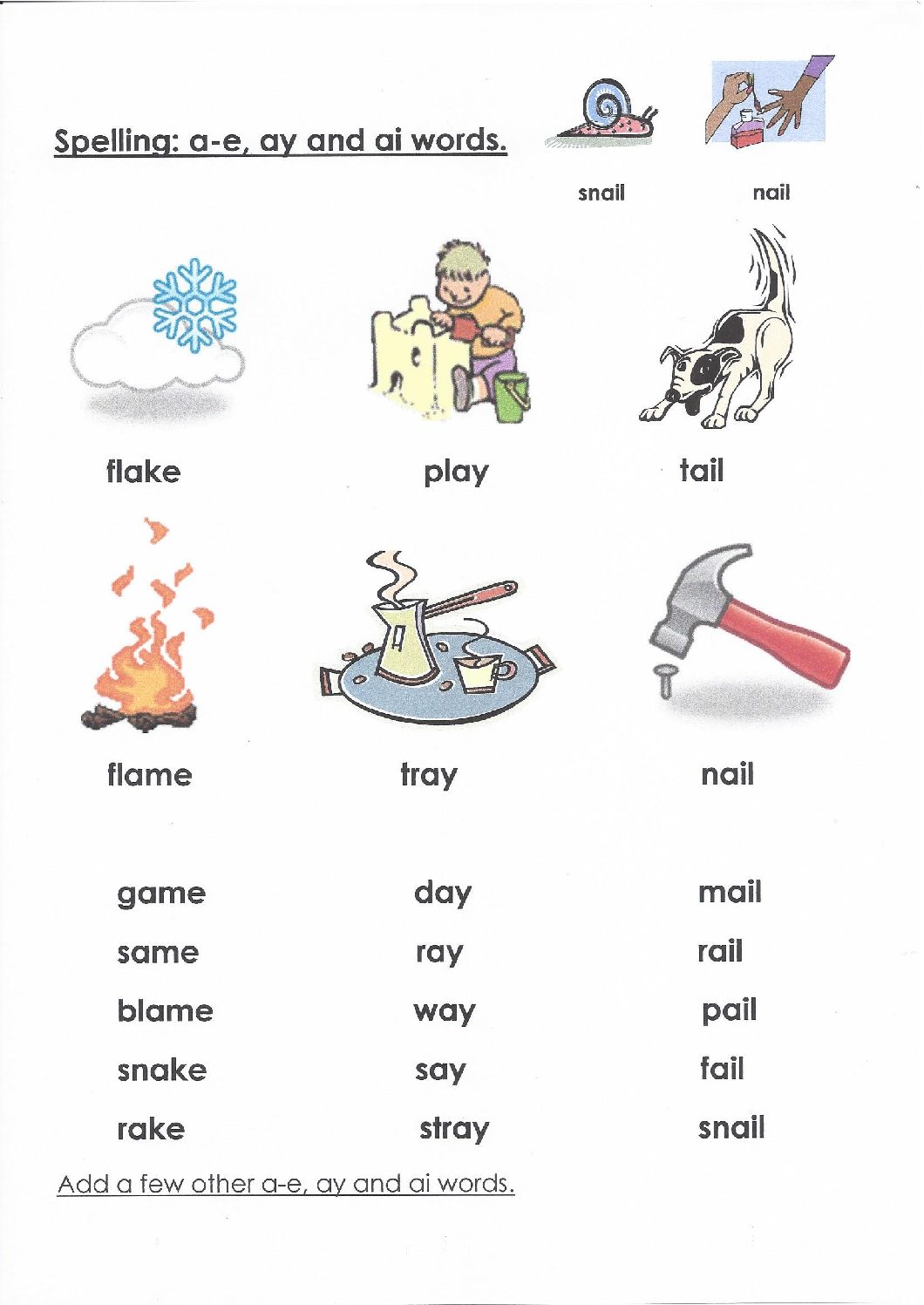 Spelling Grade 2 Unit 1 a e Ay And Ai Words Teacha 