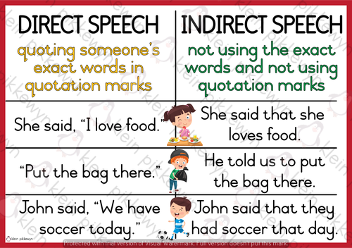 direct and indirect speech grade 8 pdf