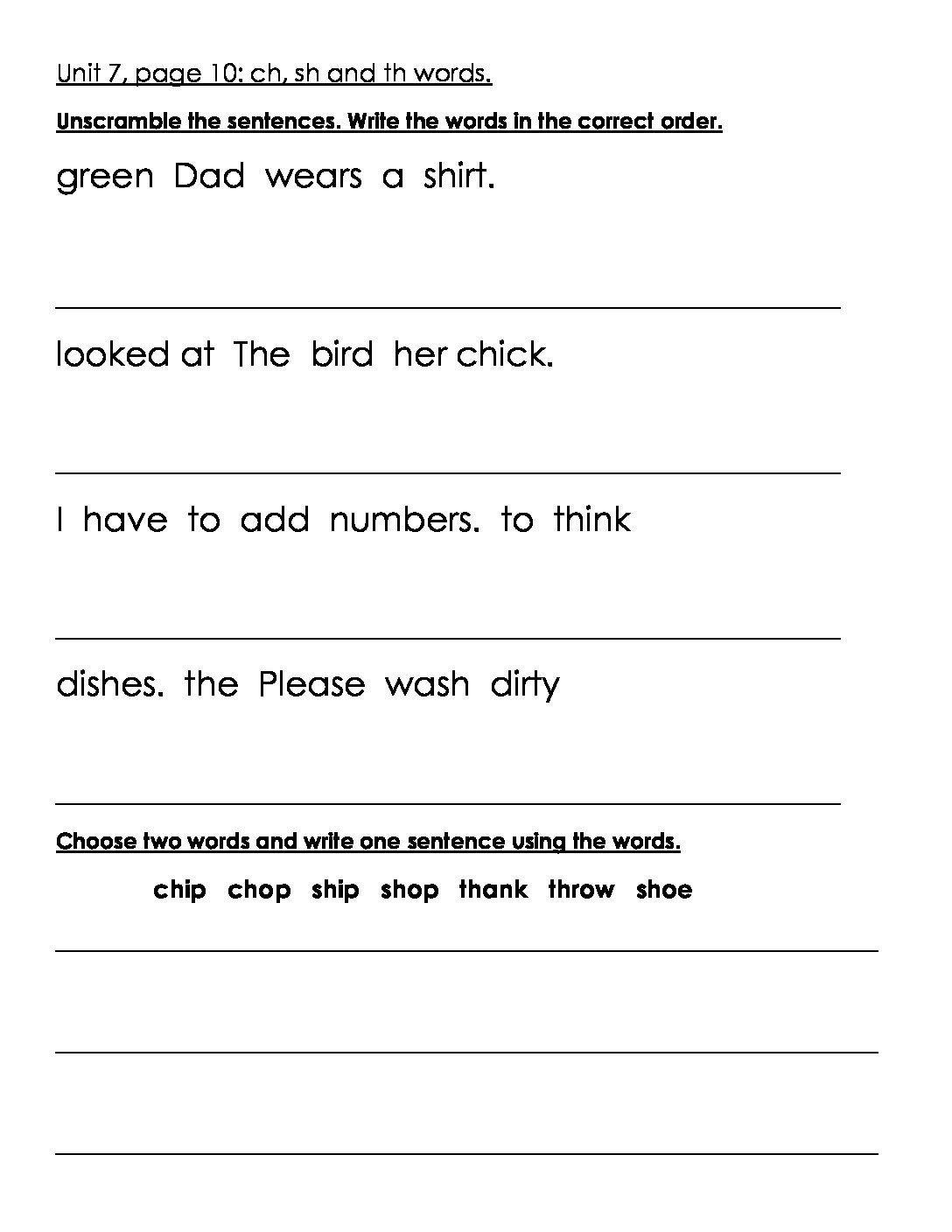 Spelling: Grade 2, Unit 7. Digraphs ch, sh and th. (12 pages) • Teacha!