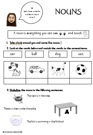 Nouns description and worksheet • Teacha!