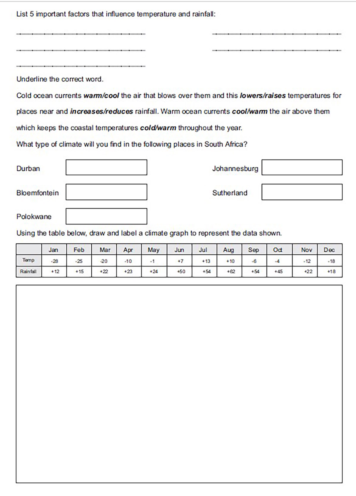 grade 8 geography climatology worksheet revision teacha