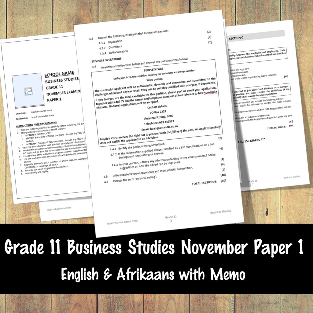 business studies essay on human resources grade 11