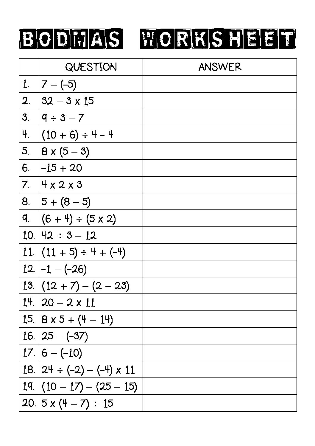 Maths Gr 8 Bodmas Worksheet Teacha 