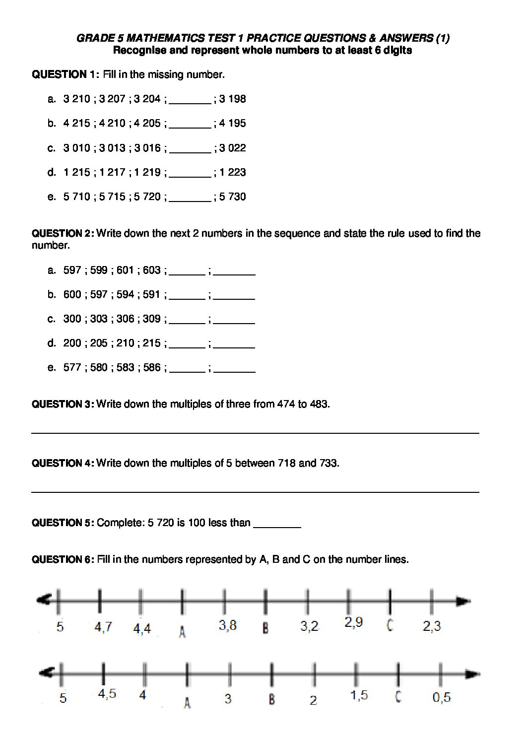Grade 5 MATHEMATICS TERM 1 PRACTICE QUESTIONS ANSWERS 1 Preview 2 Pdf 