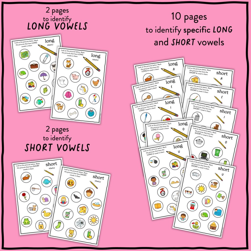 Long and Short Vowels Identification Worksheets • Teacha!