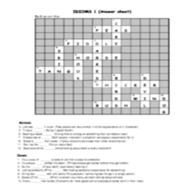 Crossword puzzle: Idioms 1: Intermediary / Senior Phase • Teacha