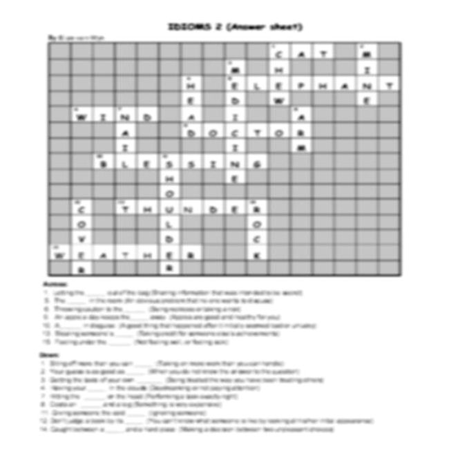 Crossword puzzle: Idioms 2: Intermediary / Senior Phase • Teacha