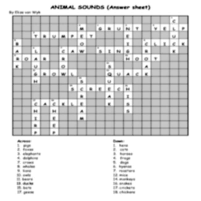 Crossword puzzle: Animal sounds: Intermediary / Senior Phase • Teacha