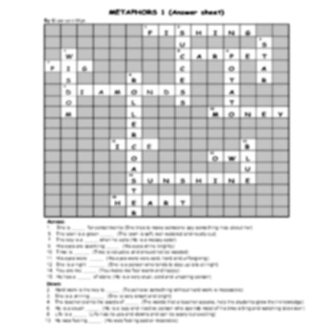 Crossword puzzle: Metaphors 1: Intermediary / Senior Phase • Teacha