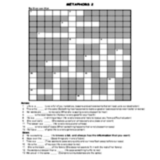 Crossword puzzle: Metaphors 2: Intermediary/Senior Phase • Teacha