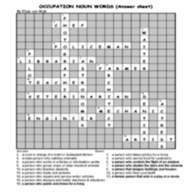 Crossword puzzle: Occupation noun words: Intermediary / Senior Phase