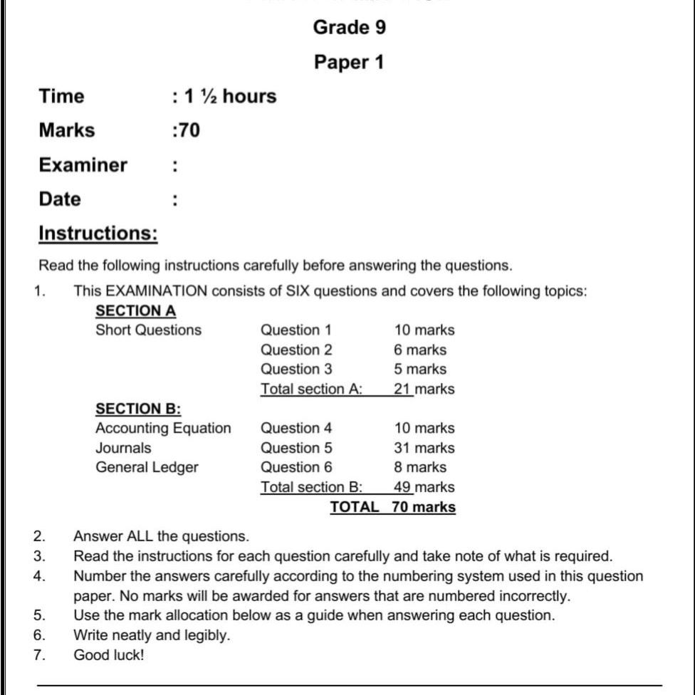 grade 9 assignment term 1 2020