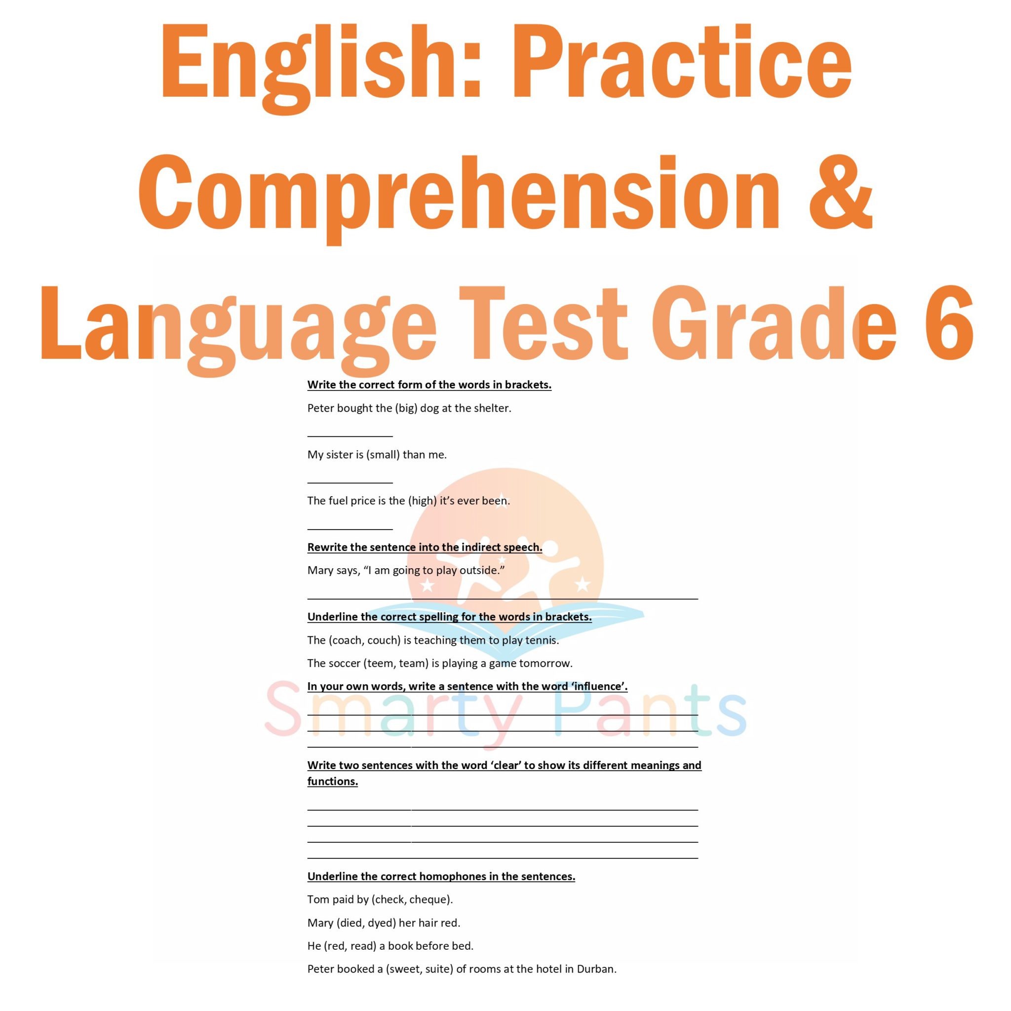 grade 6 english first additional language comprehension test