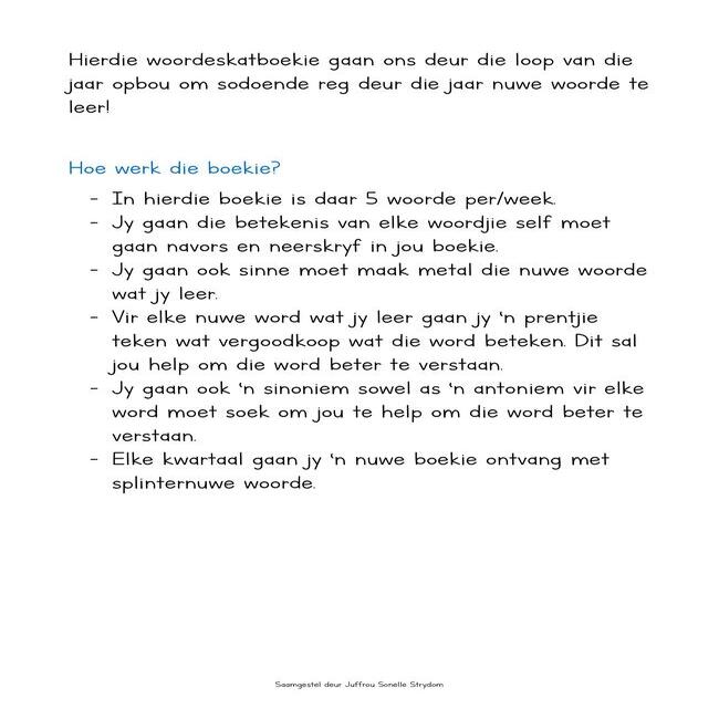 Intermidiere fase woordeskatboek (PDF) • Teacha!