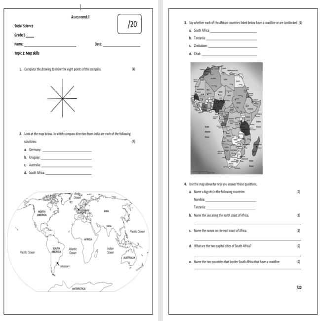 Grade 5 Social Science Term 1 Geography Assessment/test • Teacha!