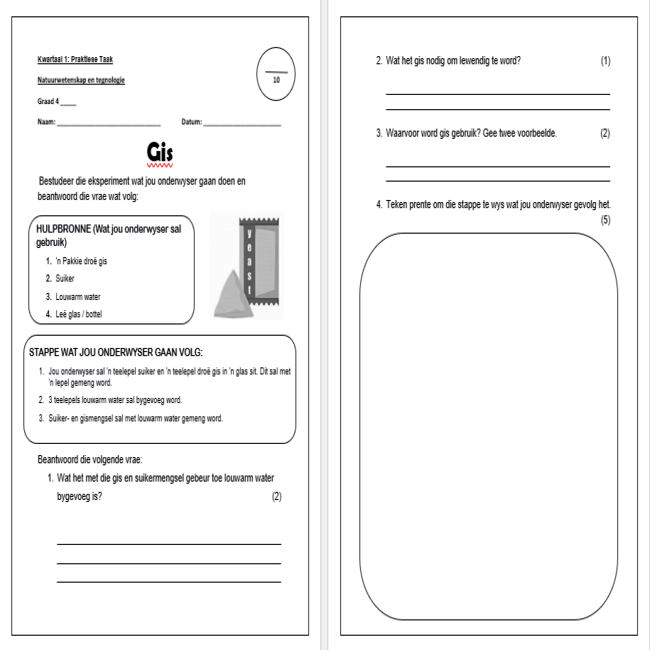Graad 4 Natuurwetenskap En Tegnologie Kwartaal 1 Praktiese Taak • Teacha