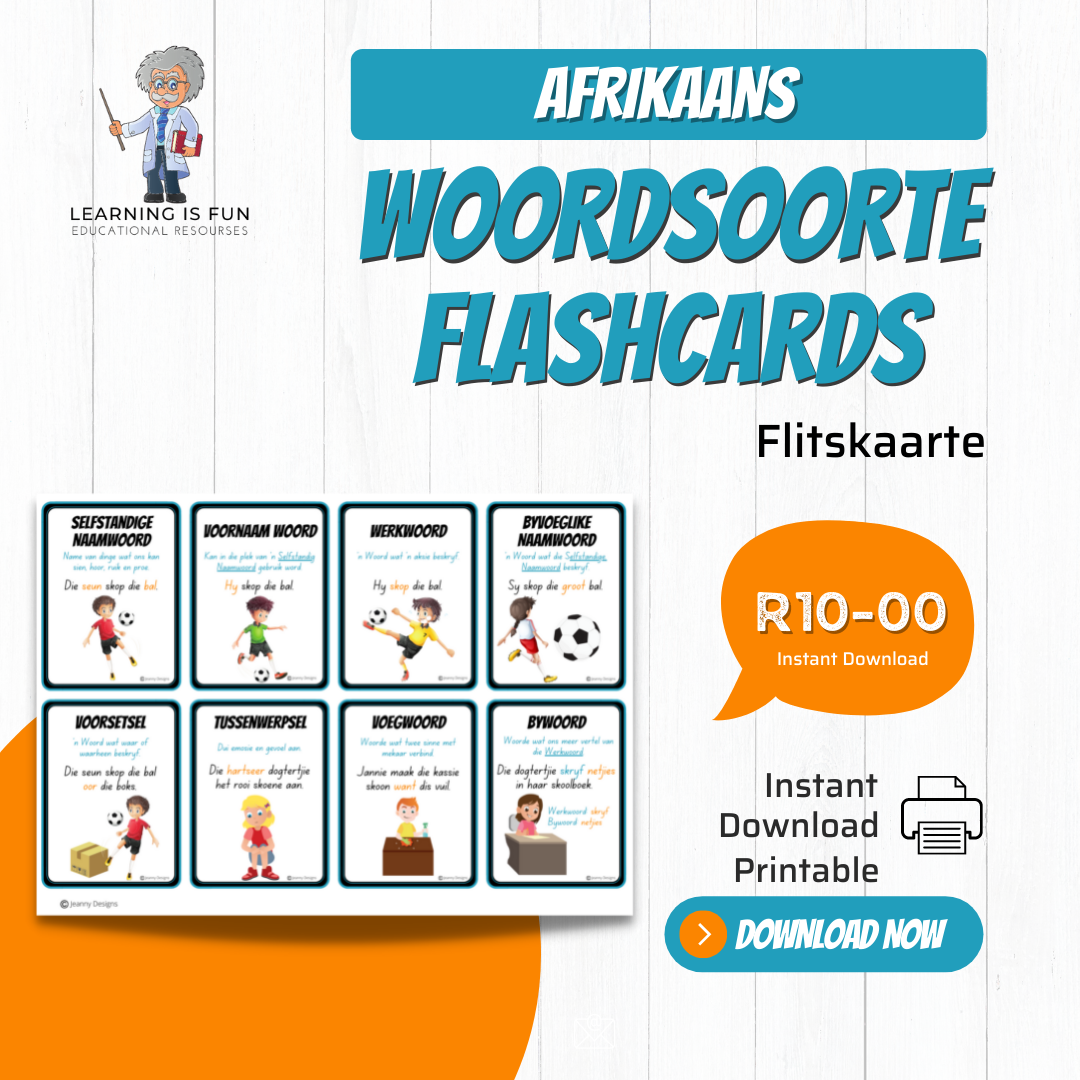 Afrikaans | Woordsoorte Flashcards | Flitskaarte • Teacha!