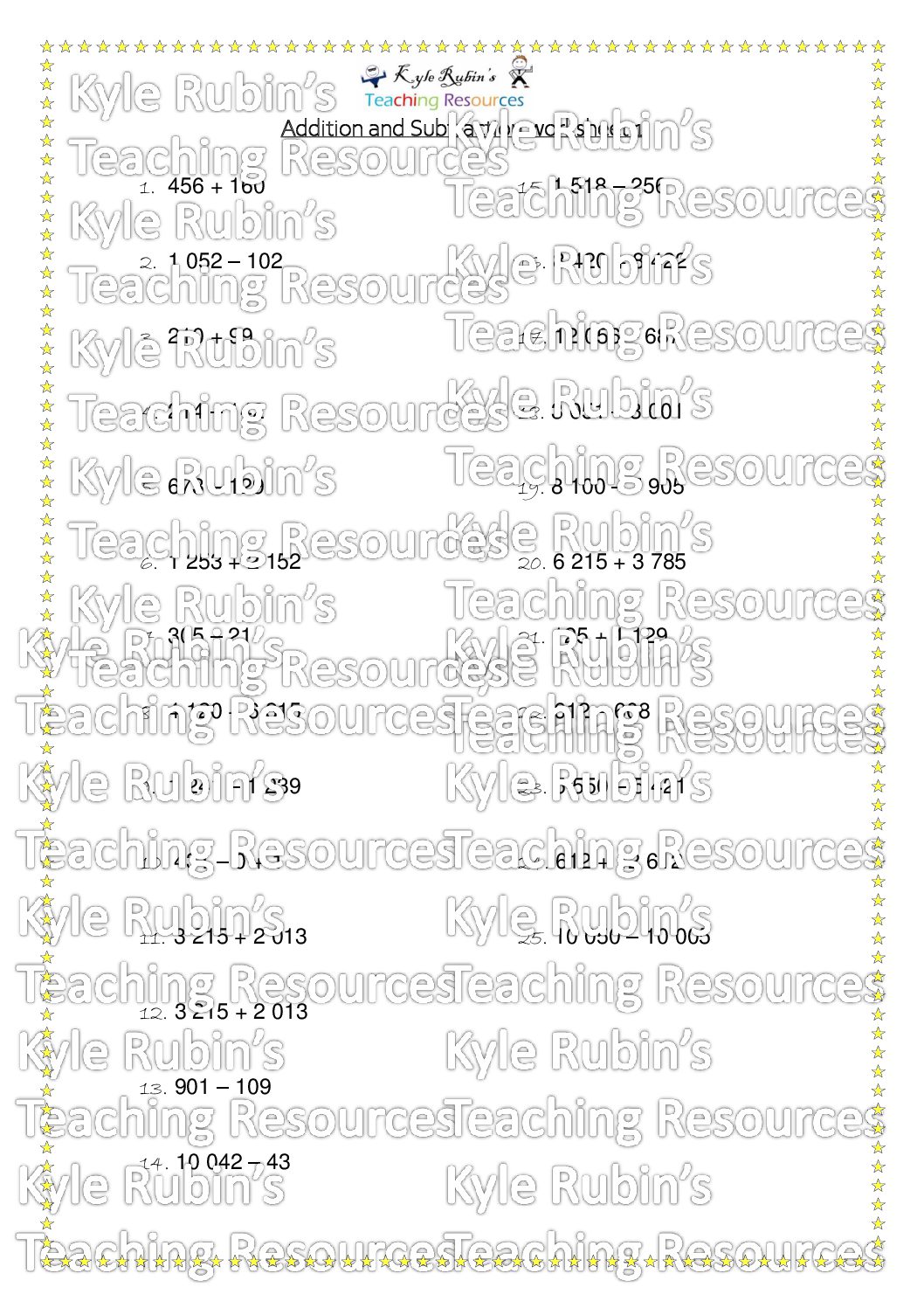 Addition And Subtraction Worksheet • Teacha 2781
