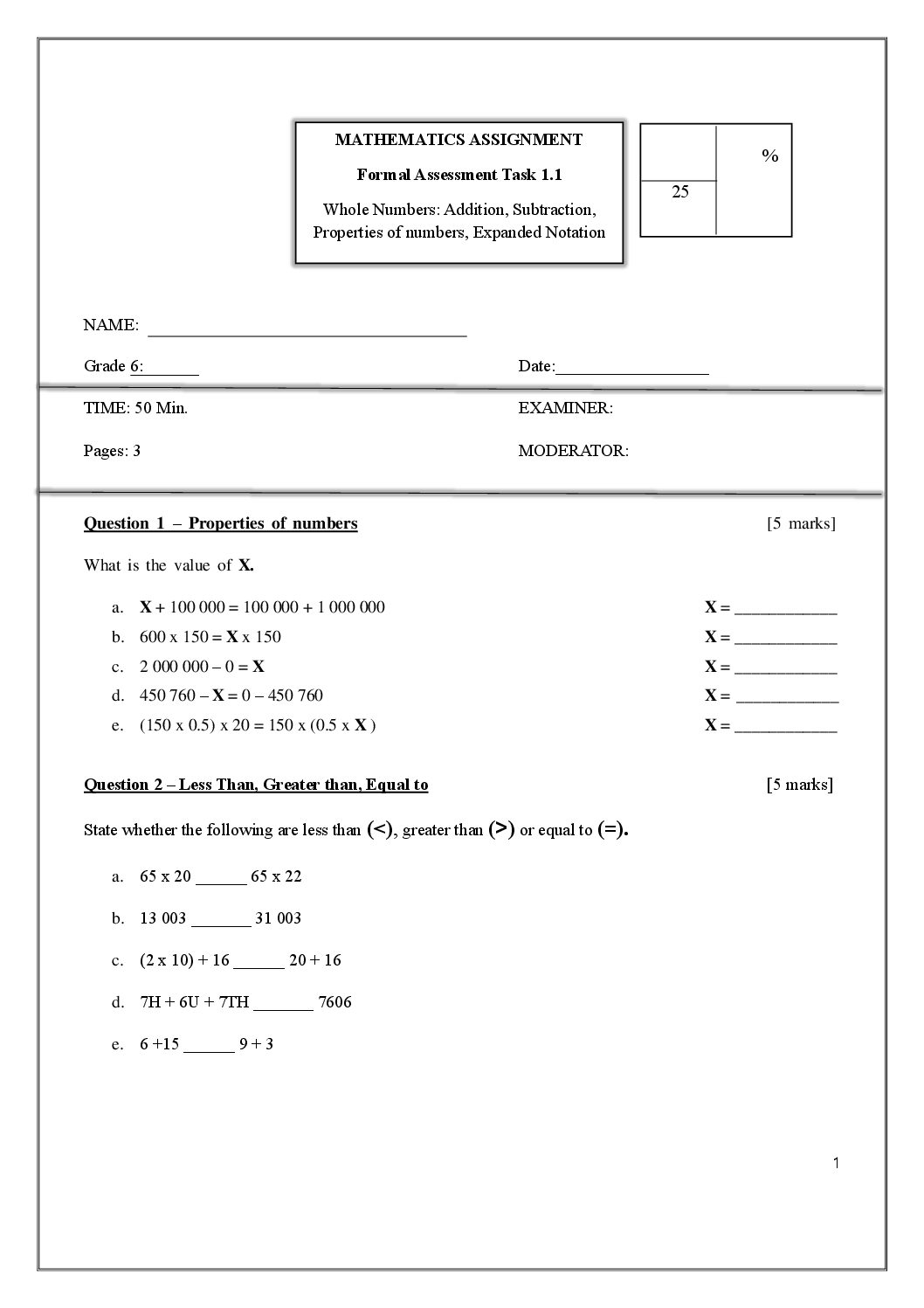 grade 6 assignment term 1