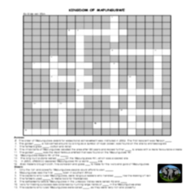 crossword puzzle kingdom of mapungubwe grade 6 teacha