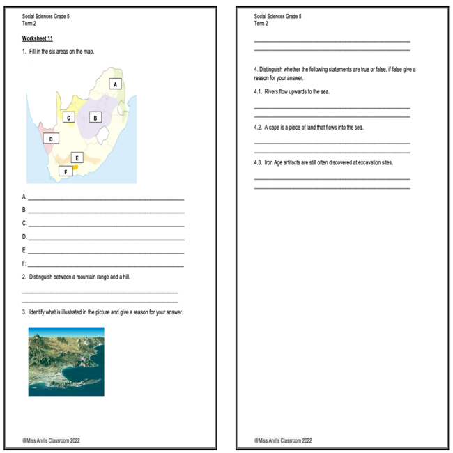 Grade 5 Social Sciences Term 2 Booklet Geography And History Teacha 