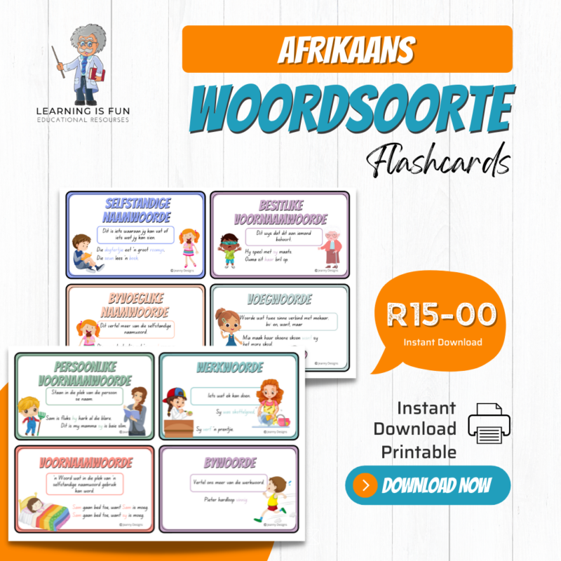 afrikaans woordsoorte flitskaarte teacha