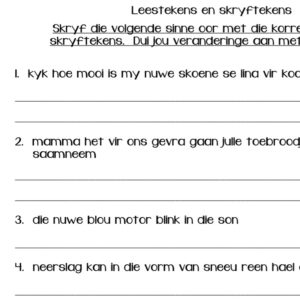 Afrikaans HT – Graad 4 / Graad 5 – Leestekens En Skryftekens Werkvel ...