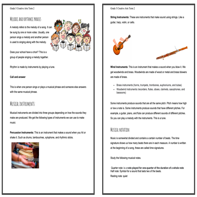 grade 5 creative arts life skills term 2 booklet visual arts performing arts teacha