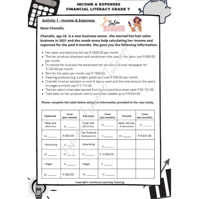 financial literacy assignment grade 7