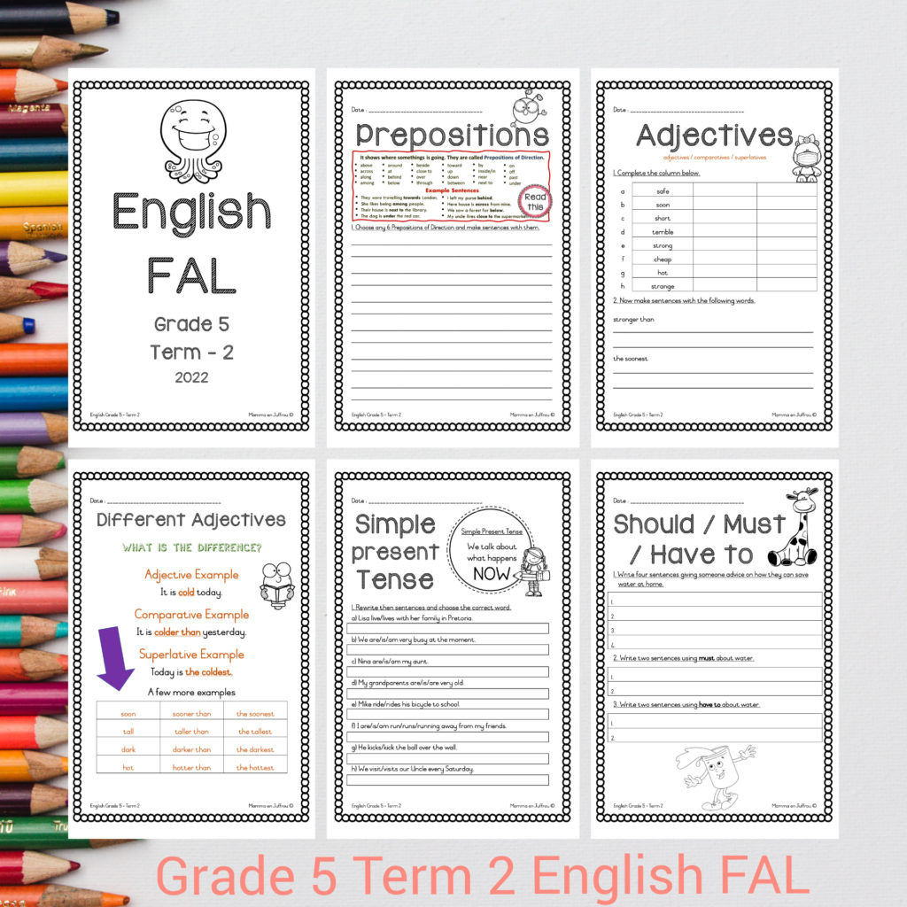 grade 5 english fal term 1 and 2 worksheets teacha