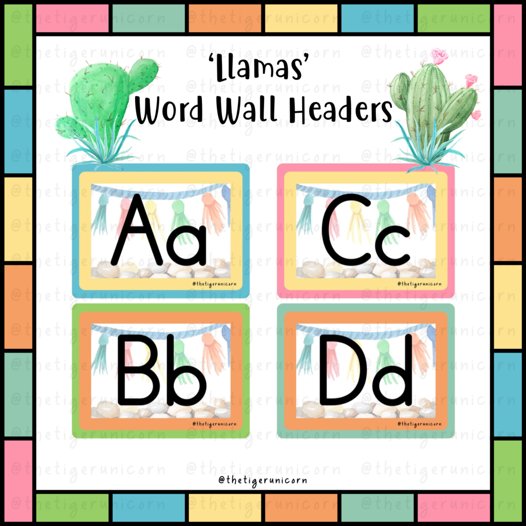 llamas word wall headers teacha