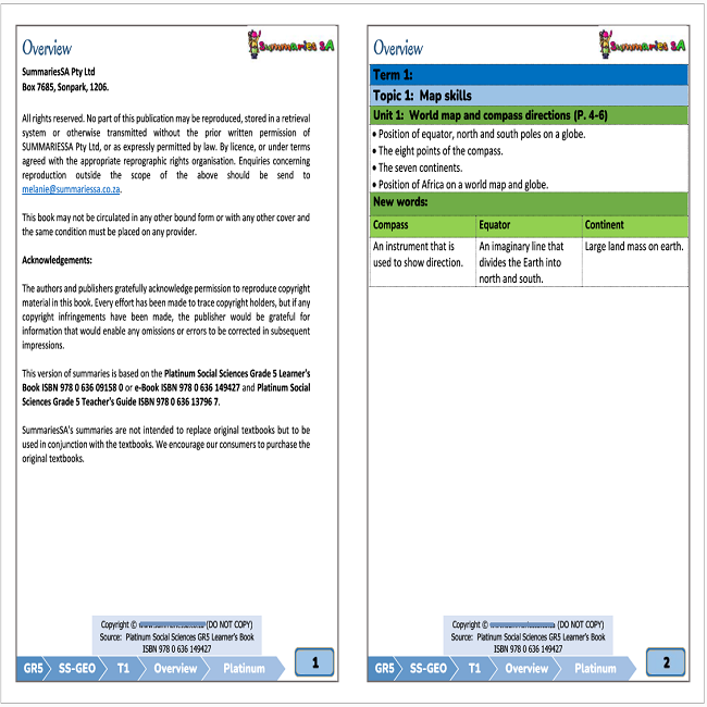 grade 5 social sciences geography history ss term 1 platinum teacha