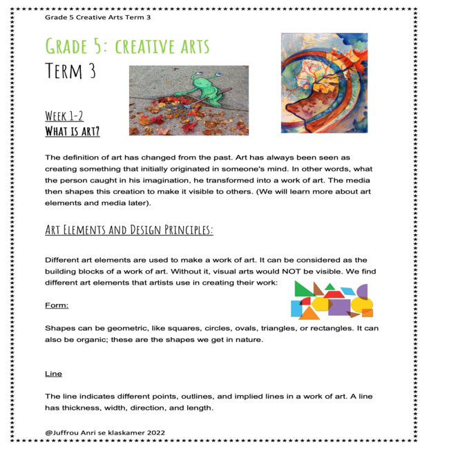 grade 5 creative arts term 3 booklet visual arts performing arts teacha