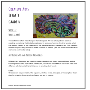 Grade 6 Creative Arts term 3 booklet- Visual Arts + Performing Arts ...