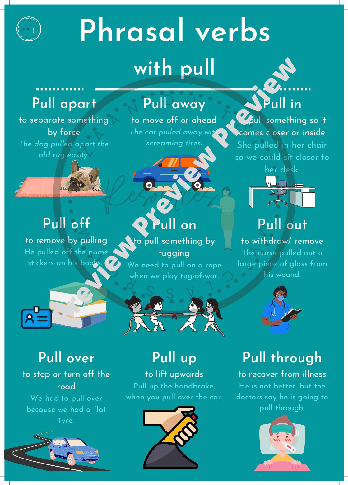 English Phrasal Verb Poster Pull Teacha 