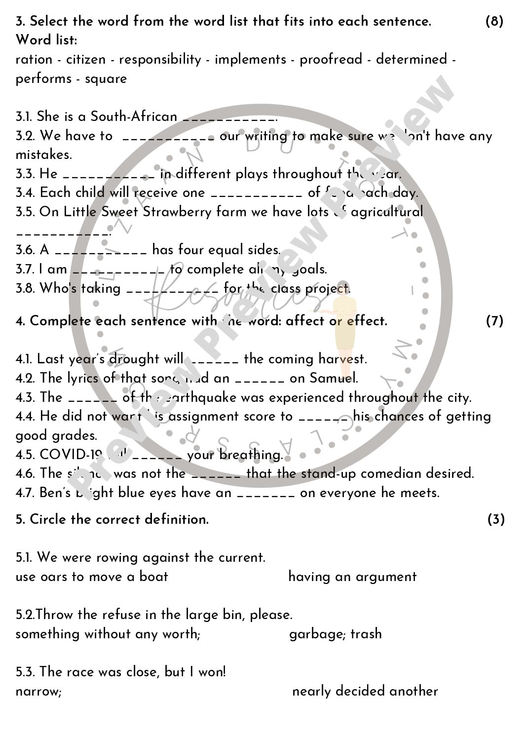 english 5 sınıf test